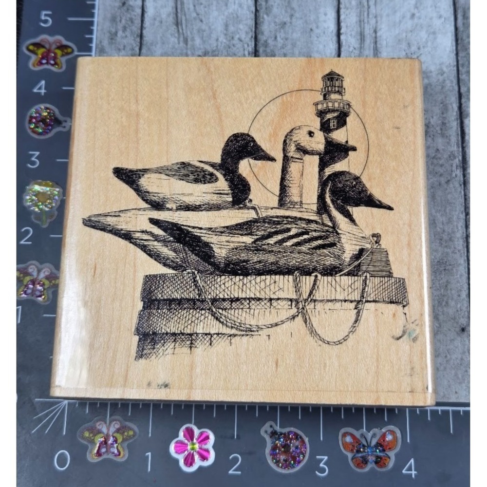 Impression Obsession Three Decoys H1040 Ducks Lighthouse Rubber Stamp Wood #H15
